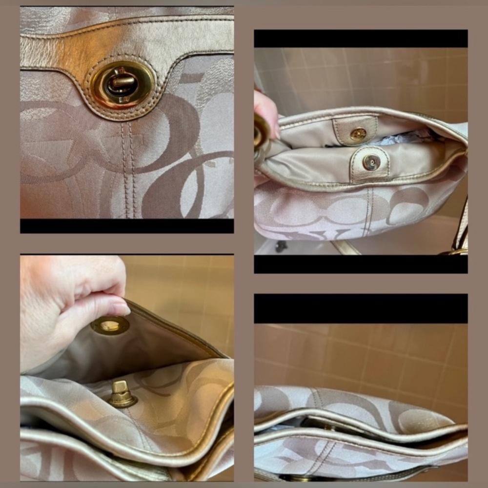 Coach Signature Tan/Metallic Gold Crossbody #M1176-F18478 EXCELLENT CONDITION - Picture 8 of 15